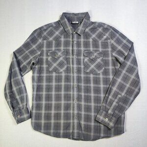 Vans casual button down shirt men's size S grey checkered pattern long sleeve